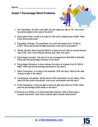 Percentage Word Problems Worksheets 15 Worksheets