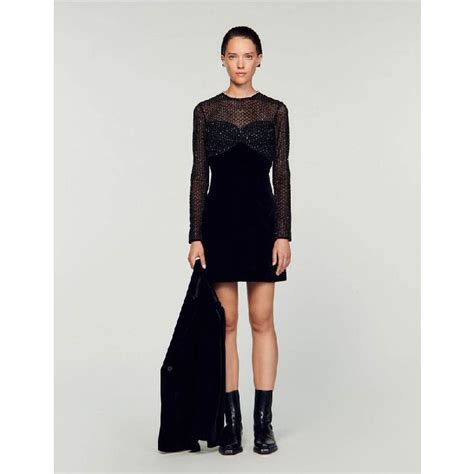 Shop Sandro Rhinestone Embellished Velvet Minidress Online In Lebanon