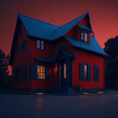 Foto Gratis Una Casa Roja Con Un Techo Azul Y Un Fondo De Cielo Foto