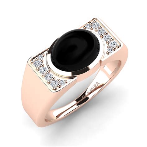 Hochwertige Herrenring Clanbella Mit Karat Schwarzer Onyx Cabochon