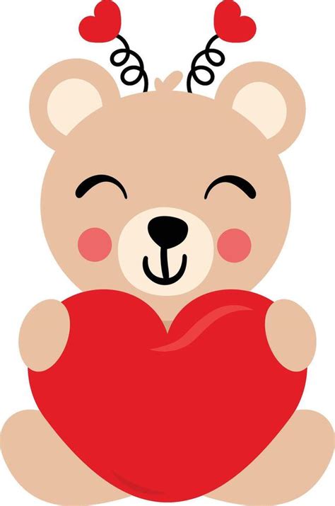 Cute Valentine Teddy Bear Sitting With Red Heart Vector Art At