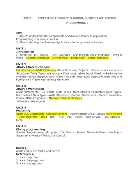 Sap Abap Syllabus Pdf Programming Paradigms Software Engineering