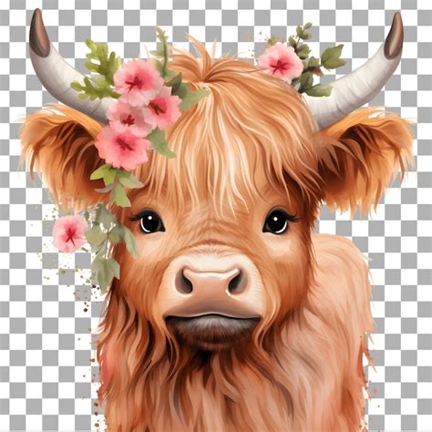 Premium Psd Cute Highland Cow Watercolor Clipart Isolated