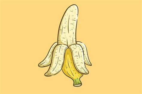 Hand Drawn Banana Peeled On Yellow Background 6582251 Vector Art At