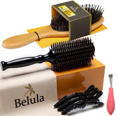 Belula Add Volume To Your Hair Set Detangling Boar Bristle Hair Brush For Long