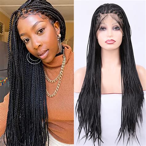 Buy SIMBEAUTY 180 Density Black Box Braided Wigs Pre Plucked Braids