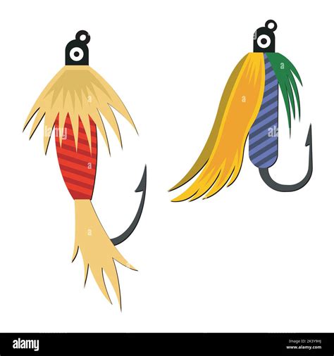 Vector Set Of Fly Fishing Lures Hooks Illustration Isolated On White