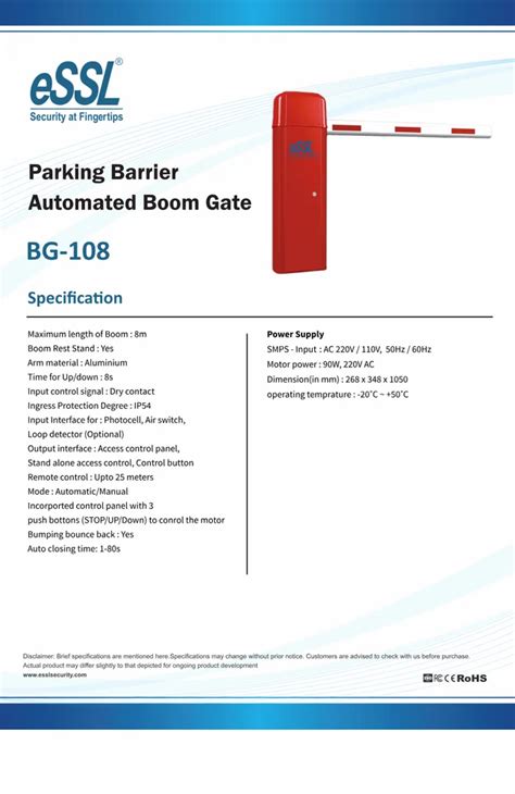 Red ESSL Bg 108 Boom Barriers For Parking Stainless Steel At 68000