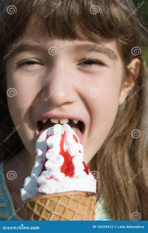 Smiling Girl With Big Ice-cream Stock Photo - Image of gladness, dimple ...