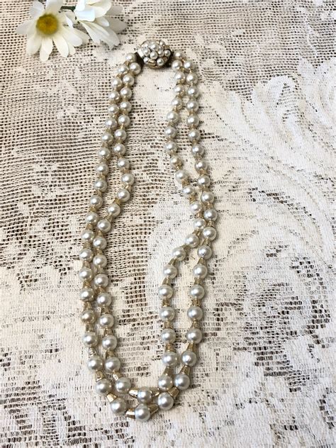 Vintage Faux Pearl Necklace And Earrings Set Etsy