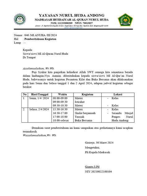 Surat Pesantren Kilat Pdf