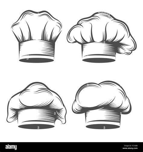 Retro Chef Hat Vintage Chefs Toque Set Engraving Vector Illustration