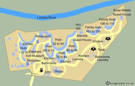 Map For Kruger National Park Letaba Rest Camp Accommodation