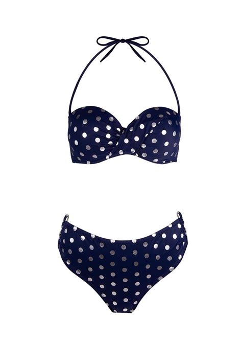 Ayyıldız 4600 Lacivert Puantiye Desenli Straplez Bikini Takımı Hızlı Kargo