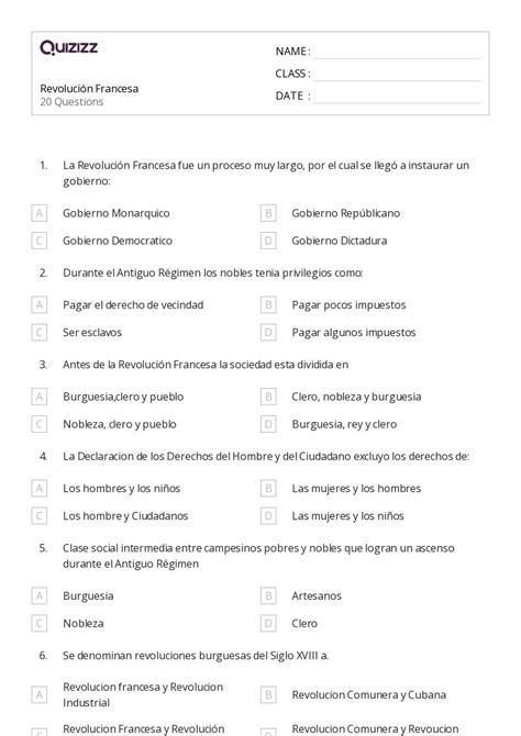 Ponad Rewolucja Francuska Arkuszy Roboczych Dla Klasa W Quizizz