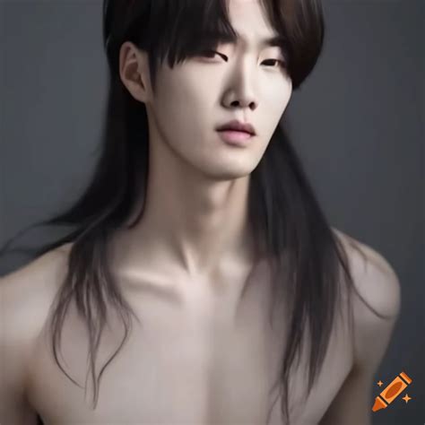 Handsome Korean Man With Long Hair And Gray Eyes On Craiyon