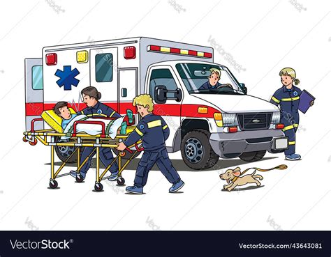 Paramedics take the patient to ambulance Vector Image