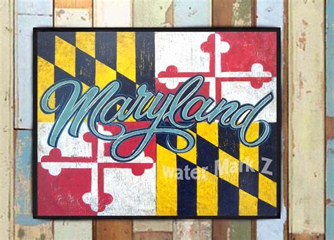 Maryland Flag And Script Lettering Print From An Original Hand Etsy