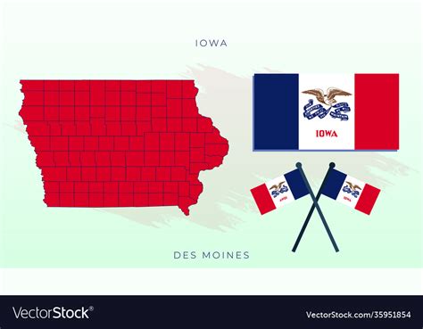 National map iowa flag Royalty Free Vector Image