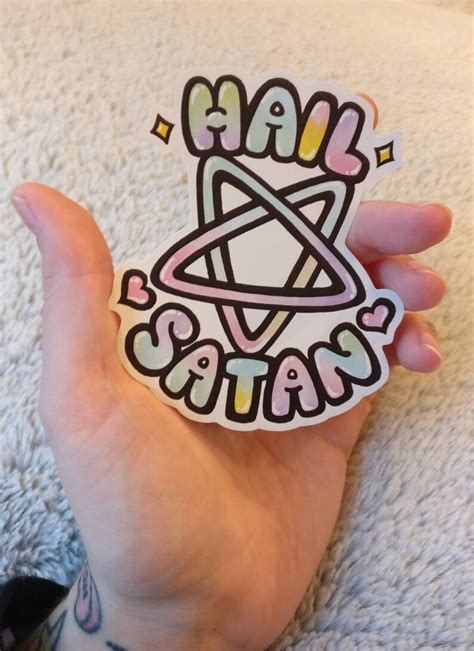 Kawaii Hail Satan Sticker Etsy