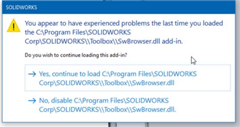 SOLIDWORKS Crashes When Loading Toolbox Add In Hawk Ridge Systems Support