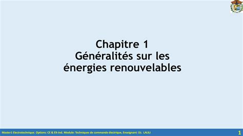 SOLUTION Ch1 G N Ralit S Et Types Des Energies Renouvelables Studypool