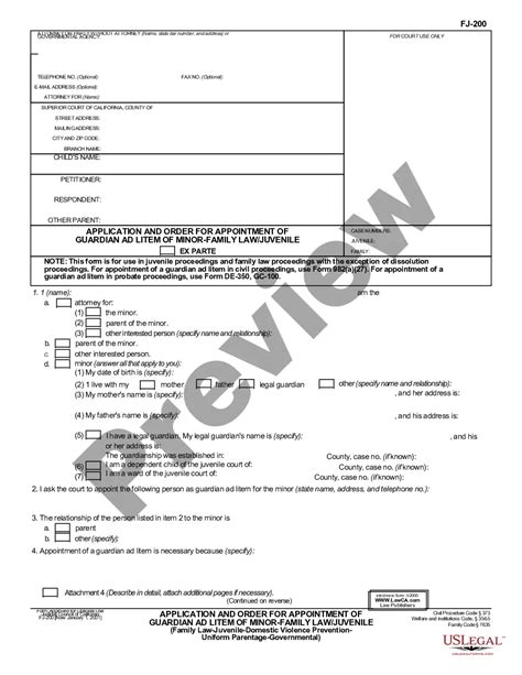 California Application And Order For Appointment Of Guardian Ad Litem