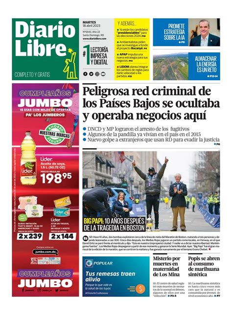 Portada Periódico Diario Libre Martes 18 Abril 2023 Dominicanado