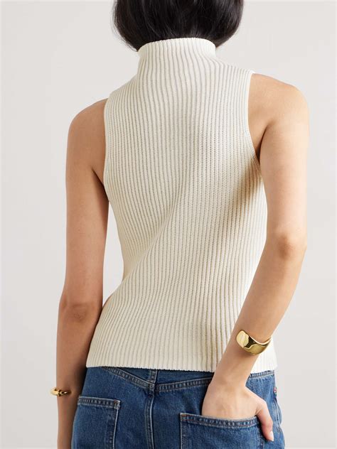 NILI LOTAN Sonia Ribbed Pointelle Trimmed Cotton Turtleneck Sweater