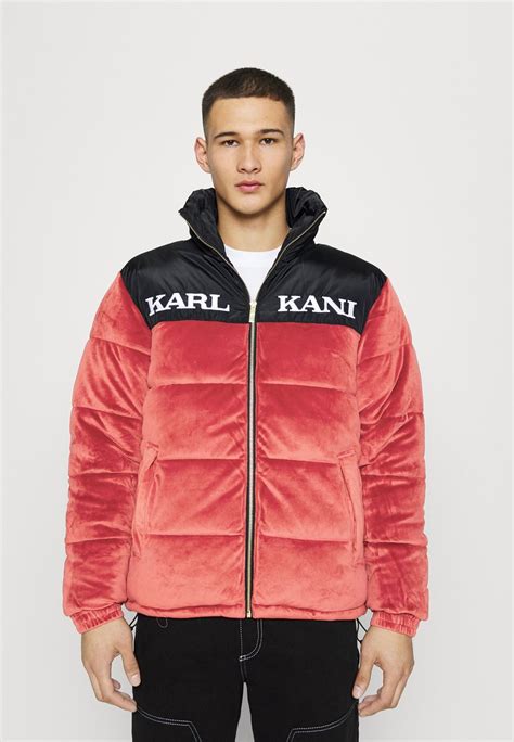 Karl Kani Retro Velvet Block Puffer Unisex Winter Jacket Dark Red