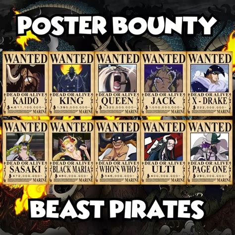 Poster Bounty Beast Pirates Anime Manga One Piece Yonkou Kaisar Laut