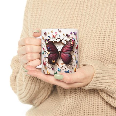 3d Butterfly Mug Crack In Wall Design Floral Sublimation Coffee Cup