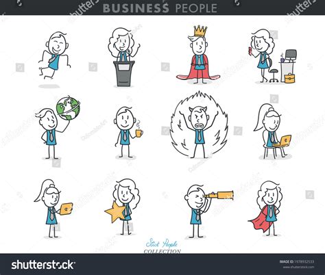 Collection Stick Business People Different Poses Stock Vector (Royalty ...