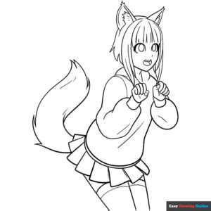 Anime Wolf Girl Coloring Page | Easy Drawing Guides