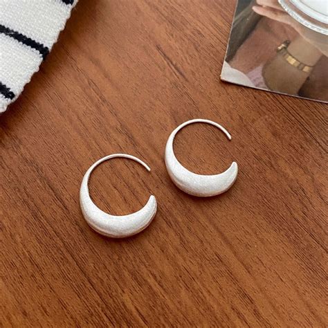 Silver Moon Crescent Earrings Silver C Shaped Earrings Silver Bold Crescent Earrings Dainty