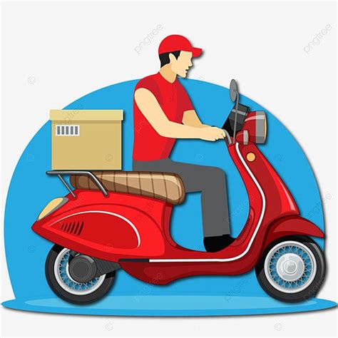 Conception De Livreur Avec Scooter Et Casquette Rouge PNG Vecteur De