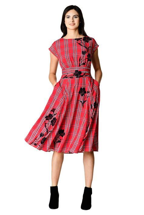 Shop Floral Plaid Print Pleated Empire Crepe Dress Eshakti