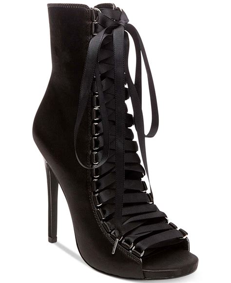 Lyst Steve Madden Fuego Lace Up Peep Toe Booties In Black