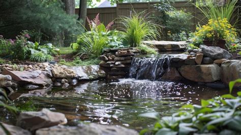 Premium Photo | Rustic Backyard Pond with Waterfall