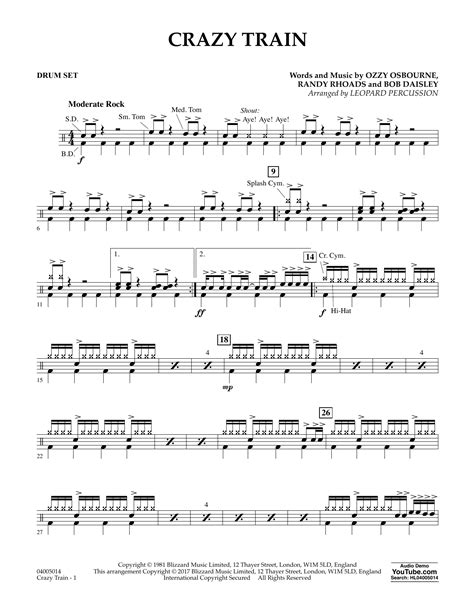 Crazy Train Drum Set By Diane Downs Sheet Music For Concert Band At Sheet Music Direct