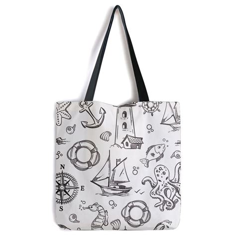 Geanta Tote Bag Desene Maritime Model Mare Model Multicolor Genti Art