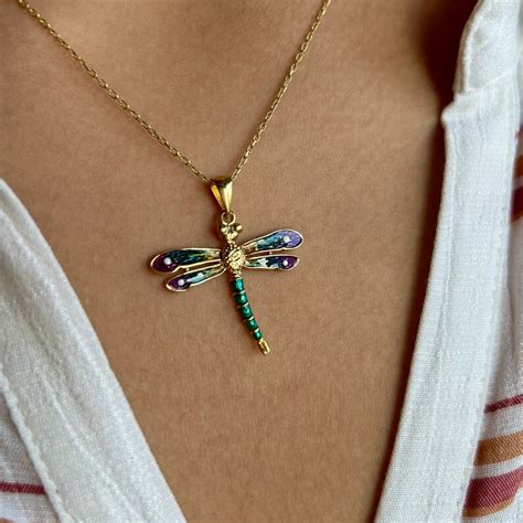 Colorful Dragonfly Necklace 925 Sterling Silver Pendant Handmade