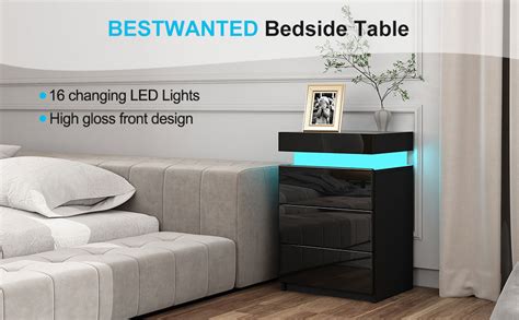 Bestwanted High Gloss Bedside Table 3 Drawers Modern Bedside Cabinet