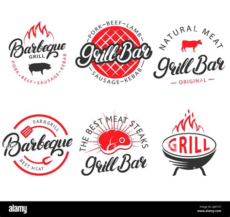 Vector Set Of Vintage Grill Bar Bbq Labels Emblems Stock Vector Image And Art Alamy