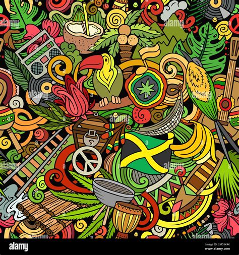 Cartoon Doodles Jamaica Seamless Pattern Stock Vector Image And Art Alamy