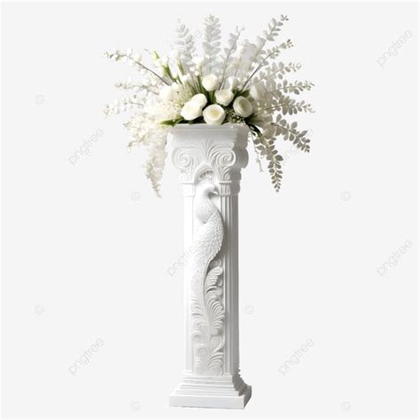 3d Ornamental Peacock Pillar Design White And Grey Llic Stone