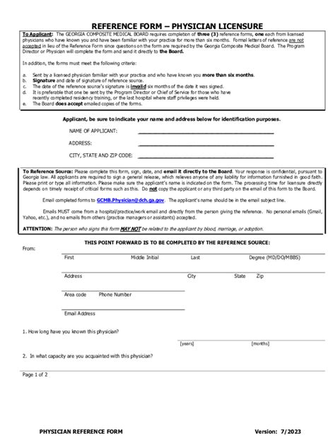 Fillable Online Medicalboard Georgia Reference Form Physician Licensure