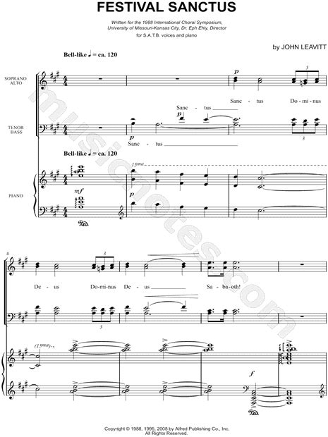 John Leavitt Festival Sanctus Satb Choir Piano Choral Sheet Music In A Major Download