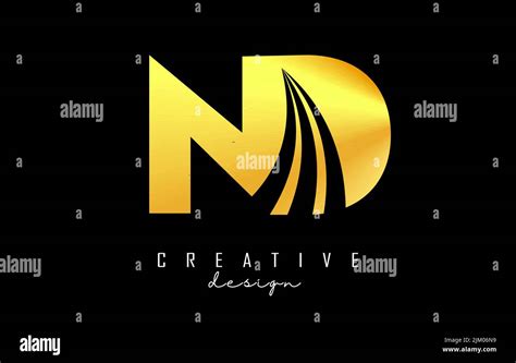 Creative Golden Letter Nd N D Logo With Leading Lines And Road Concept