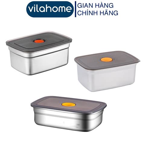 Hộp Bảo Quản Thực Phẩm Inox Vilahome Hộp Chữ Nhật Inox Cao Cấp Nắp